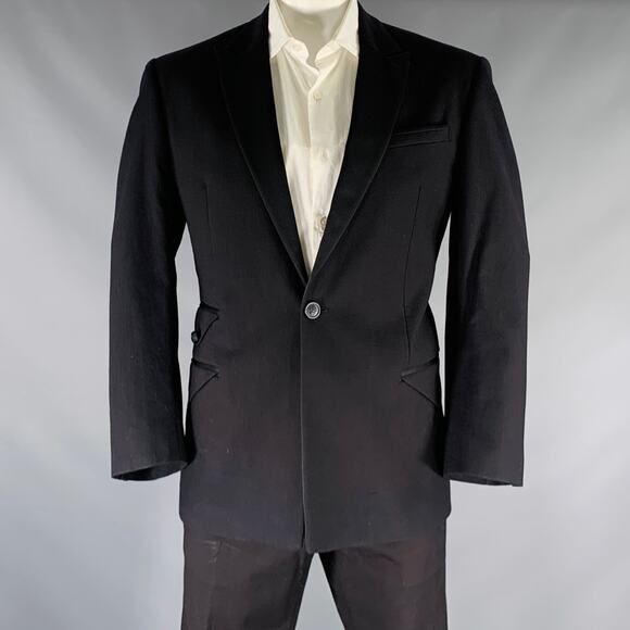 JUST CAVALLI Size 46 Black Cotton Blend Single Breasted Tuxedo - Picture 1 of 16